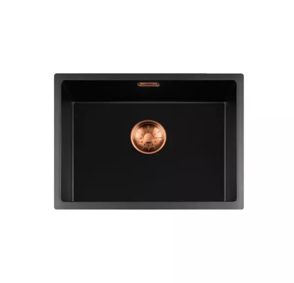 Lorreine BQ serie vask 54x41cm undermontering og planmontering sort med kobber prop 50BQ37-FU-COPPER