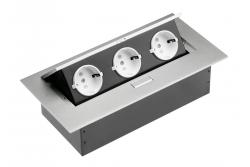 Skrivebordsforlængerkabel 3x schuko stik, uden kabel, aluminium 1208958667