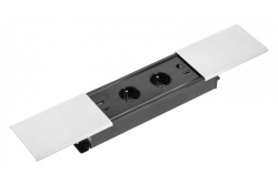 PRESTINO indbygget skrivebordsforlængerledning, 2x fransk stik, USB A+C, RJ45, HDMI, kabel 1.5m, sølv 1208958675