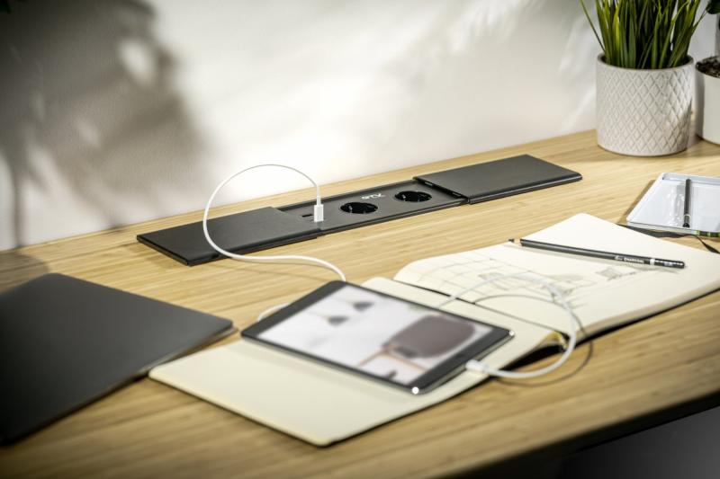 PRESTINO indbygget skrivebordsforlængerkabel, 2x schuko-stik, USB A+C, RJ45, HDMI, kabel 1,5m, sølv 1208958676