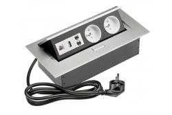 Skrivebordsforlængerkabel 2x stik med jordforbindelse, gn. USB, audio (banan), gn. RJ45, strømkabel med stik, alu 1208958677