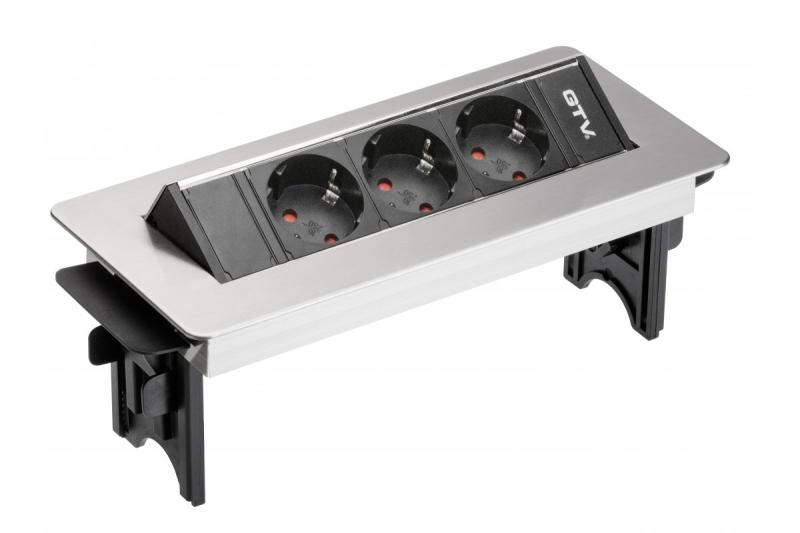 Desktop-forlængerledning uden stikdåse 3x schuko-stik, 1,5 m strømkabel med rustfri stikprop 1208958679