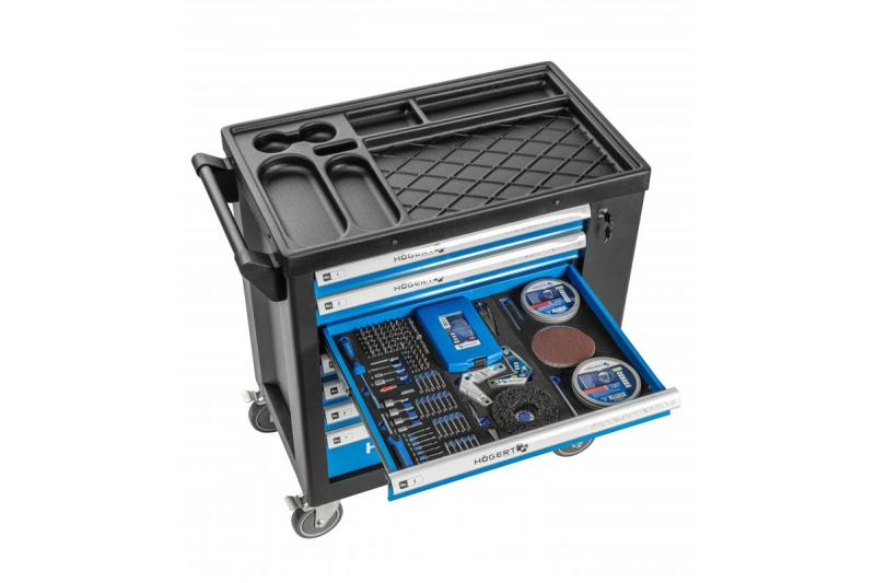 Hoegert 7-skuffe værktøjskasse med en sidedør med tilbehør 544 stykker. 1208962010