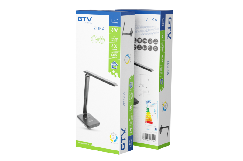 Decor IZUKA LED skrivebordslampe 6W 400lm AC220-240V 50/60Hz CCT induktiv oplader sort. 1208962497