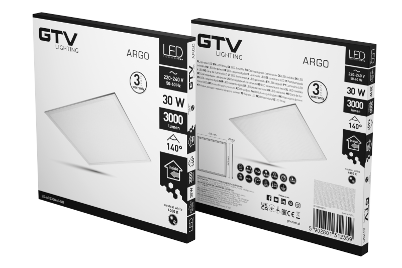 Fixture LED ARGO, 30W, 3000lm, AC220-240V, 50/60 Hz, PF> 0.9, Ra≥80, IP44, IK08,140 °, 4000K 1208962626
