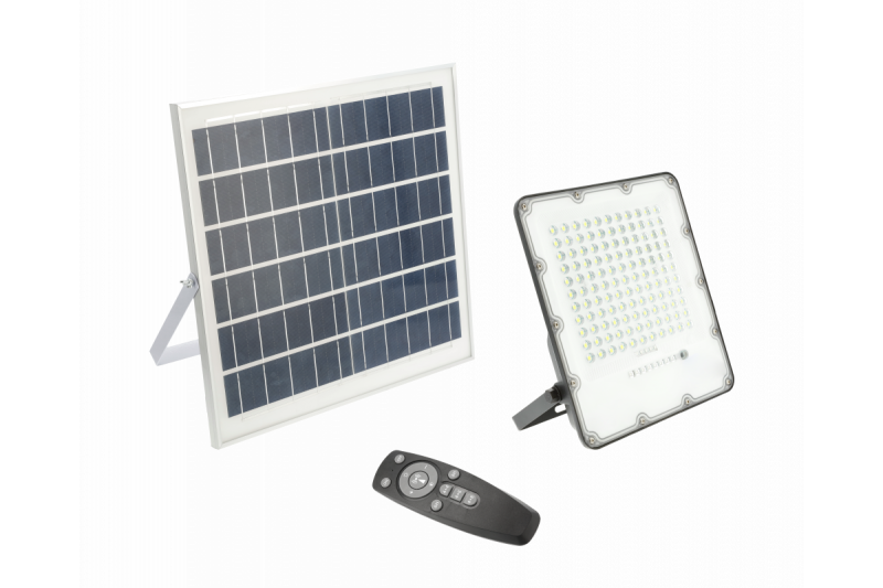 Solar LED oversvømmelseslys BRAVOS, 150W, 1500lm, 6400K, IP65, 120°, solpanel, fjernbetjening, 3y 1208962682