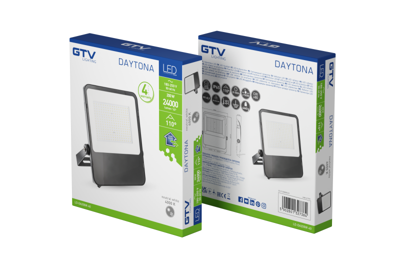 DAYTONA LED Flomlys, 200W, 24000lm, 4000K, AC180-250V, 50/60 Hz, PF>0.9, IP65, 110° 1208962718