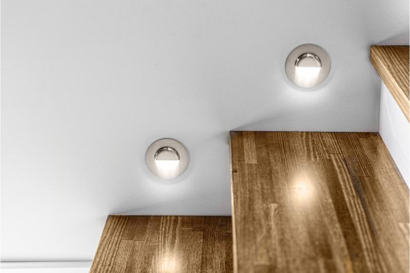 Dekor LED trappearmatur ESCADA OB DC12V rund matglas kappe 0,8W 70lm 4000K inox kabel 150cm