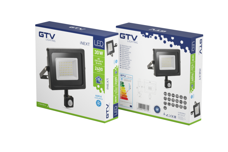 LED-projektør iNEXT med bevægelsessensor 30 W 2400 lm, PF>0,9, RA>80, IP65, 120°, 6400 K, sort krop 1208962860