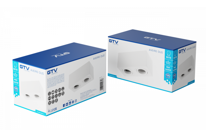 Dekor Loftarmatur AVEIRO DUO aluminium 160x80x85mm IP20 maks 20W*2 firkantet hvid. 1208963825