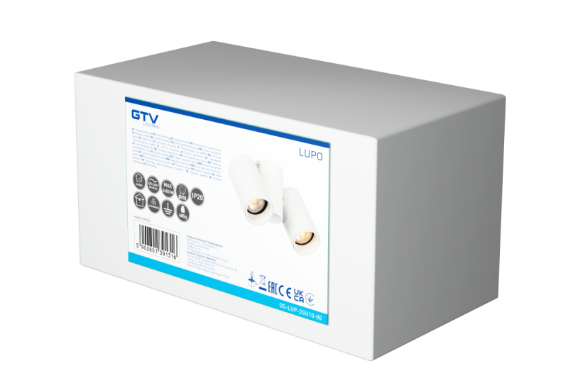 Dekor Loftarmatur LUPO aluminium 17,5x5,6x11,5 IP20 2*GU10 maks. 50W rund hvid. 1208963925