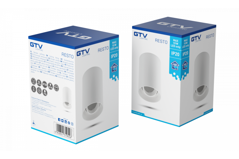 Loftlampearmatur RESTO PC φ80x125mm IP20 max 20W rund hvid. 1208963986