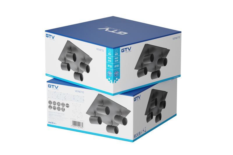 Dekor Loftarmatur VENETO IP20 maks. 20W 4 x GU10 rund/firkant sort. 1208964046