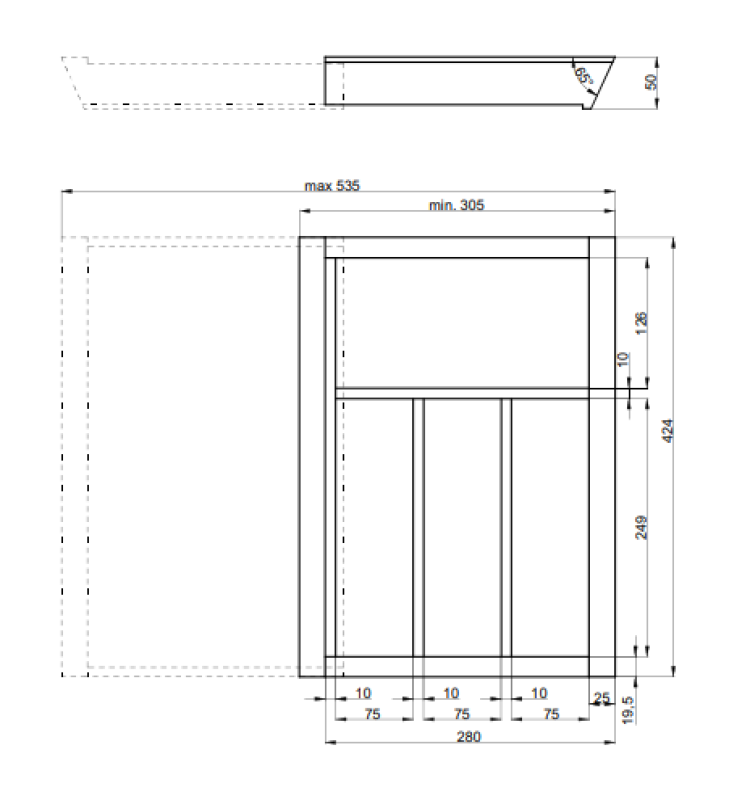 Decor Cutle Bestikbak Justerbar Indsats til 400-600mm Skabe Farve Bøg 1208966289