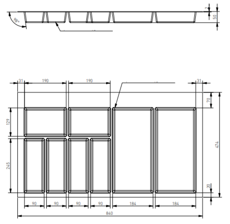 Decor Cutle Bestikbakkeindsats til Køkkenskuffe 900 Hvid 1208966381