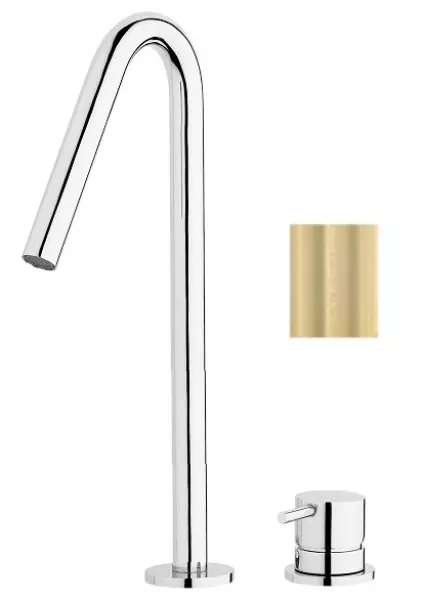 Waterevolution Flow 2-huls håndvaskarmatur lys guld med høj V 120mm tud T1122VWGE