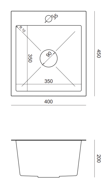 Quadri Dixton 40 sæt med rustfri stål vask 400x450 mm med hanehul og køkkenarmatur Quadri Bristol rustfrit stål