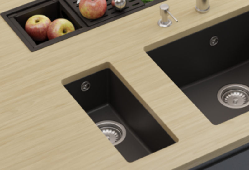 GraniteMy Universal granit lille sort vask 17x40 cm sort overmontering undermontering og planmontering med rustfri stål prop 1208967105