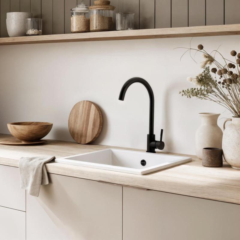 GraniteMy Universal granit hvid vask 34x40 cm hvid til overmontering, undermontering og planmontering med rustfri stål prop 1208967107