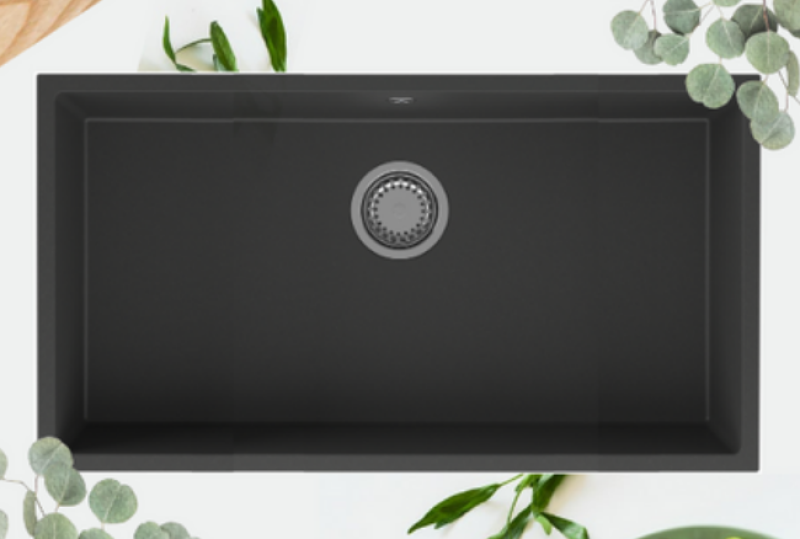 GraniteMy Universal granit stor sort vask 74x40 cm sort til overmontering, undermontering og planmontering med rustfri stål prop 1208967110