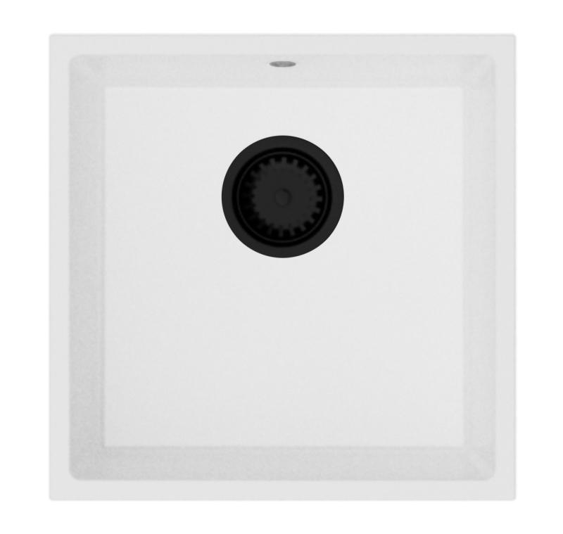GraniteMy Universal granit hvid vask 40x40 cm hvid til overmontage, undermontage og planmontage med sort prop 1208967128