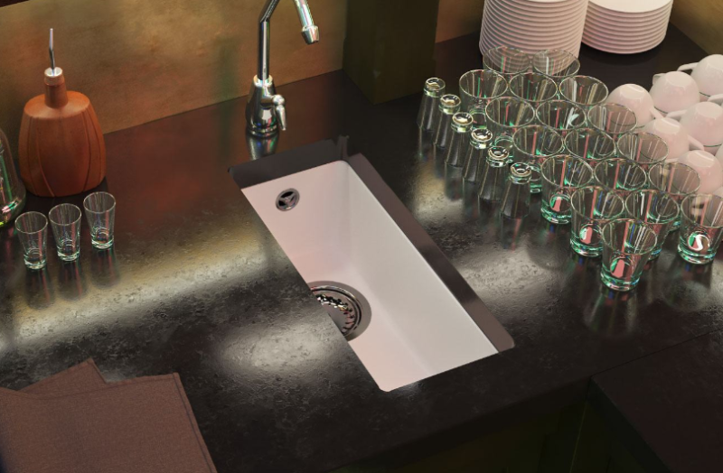 GraniteMy Universal granit hvid lille håndvask 17x40 cm hvid til overmontering, undermontering og planmontering med gylden prop 1208967138