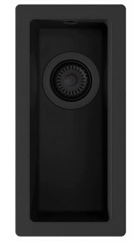 GraniteMy Universal granit lille sort vask 17x40 cm sort overmontering undermontering og planmontering med sort prop 1208967140