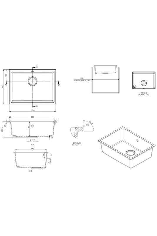 GraniteMy Universal granithvide vask 55x40 cm hvid til overmontering, undermontering og planmontering med hvid prop 1208967153