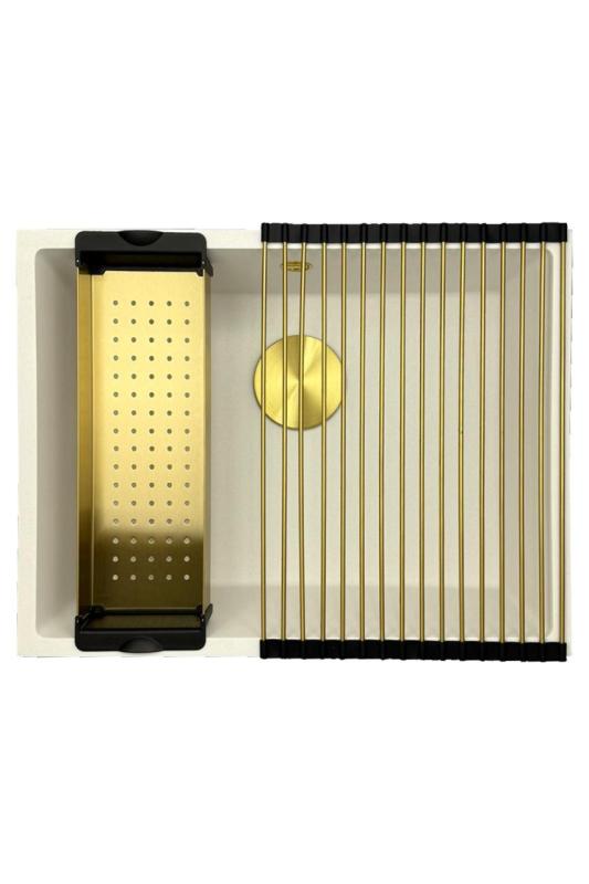 GraniteMy Universal granit hvid vask 55x40 cm hvid topmontering undermontering og planmontering med gylden prop 1208967155