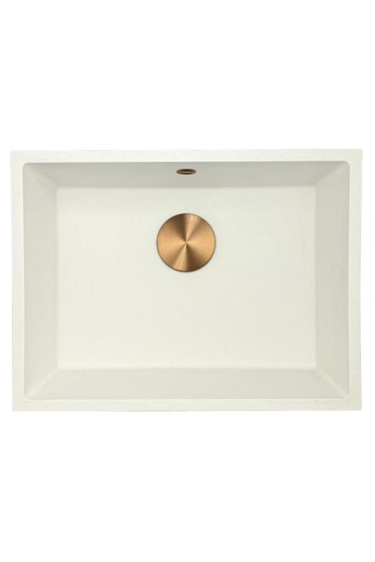 GraniteMy Universal granithvide vask 55x40 cm hvid til nedfældning, underbygning og planlimning med kobberprop 1208967156