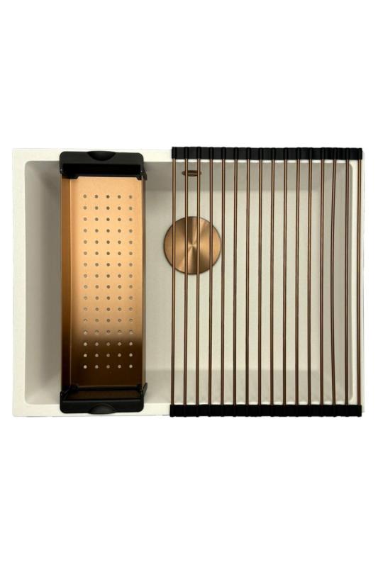 GraniteMy Universal granithvide vask 55x40 cm hvid til nedfældning, underbygning og planlimning med kobberprop 1208967156