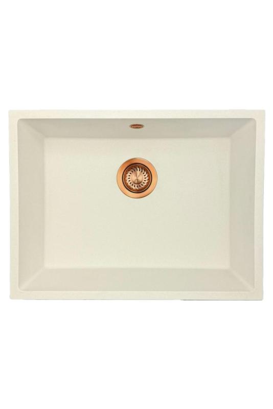 GraniteMy Universal granithvide vask 55x40 cm hvid til nedfældning, underbygning og planlimning med kobberprop 1208967156