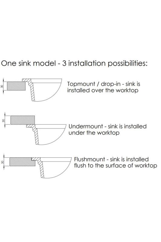 GraniteMy Universal granithvide stor hvide vask 74x40 cm hvid indbygning underbygning og planmontering med sort prop 1208967161