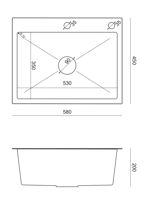 Quadri Dixton 60 rustfrit stål vask 580x450 mm med hanehul og tilbehør 1208967194