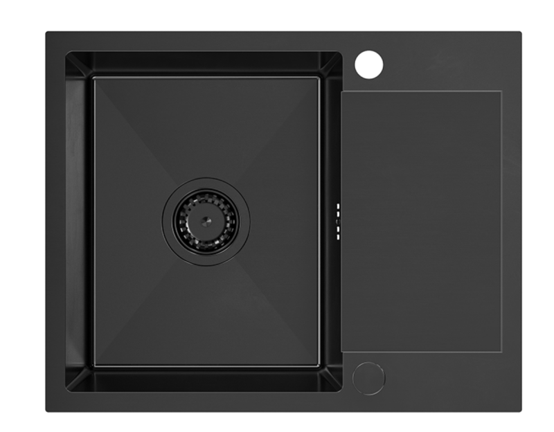 Quadri Dixton 80 sort PVD Nano rustfrit stål vask 600x480 mm med omvendelig afdrypningsområde 1208967197