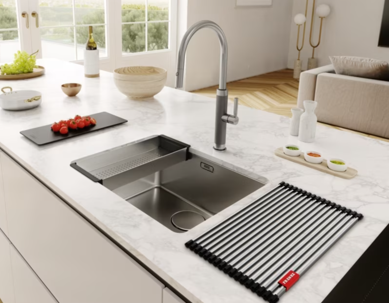 Franke Mythos Masterpiece Køkkenhane med J-udløb, udtrækkelig sprøjtehoved, fuldt rustfrit stål 115.0711.554