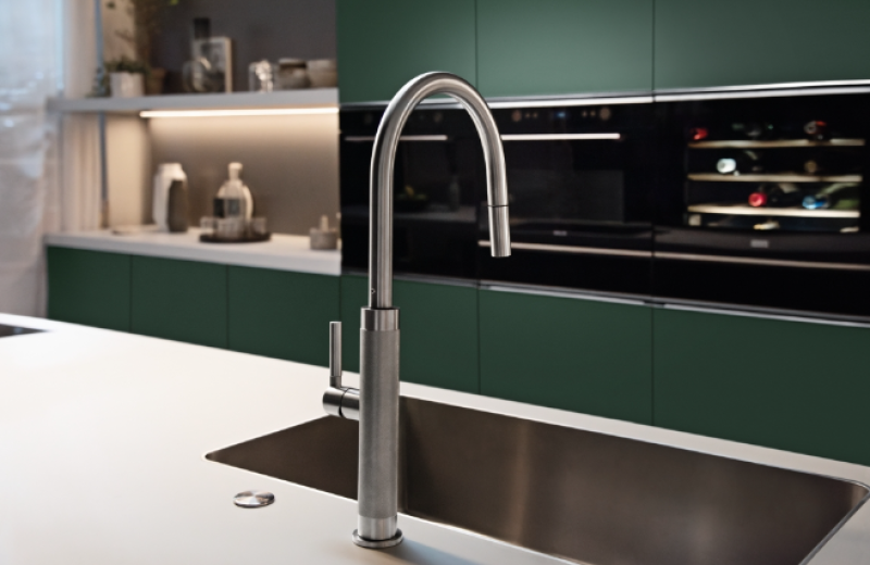 Franke Mythos Masterpiece Køkkenhane med J-udløb, udtrækkelig sprøjtehoved, fuldt rustfrit stål 115.0711.554