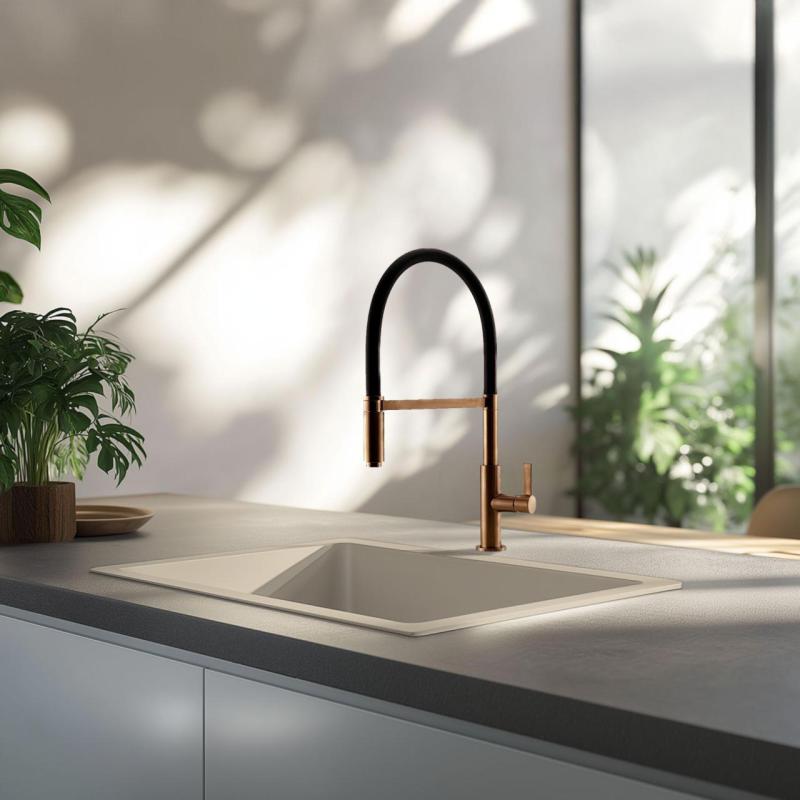 GraniteMy Universal granit beige sand vask 50x40 cm til montering ovenpå, under og planlimning med kobber prop 1208967221