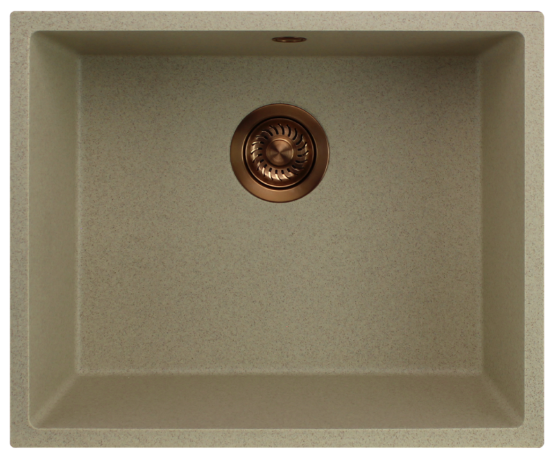 GraniteMy Universal granit beige sand vask 50x40 cm til montering ovenpå, under og planlimning med kobber prop 1208967221