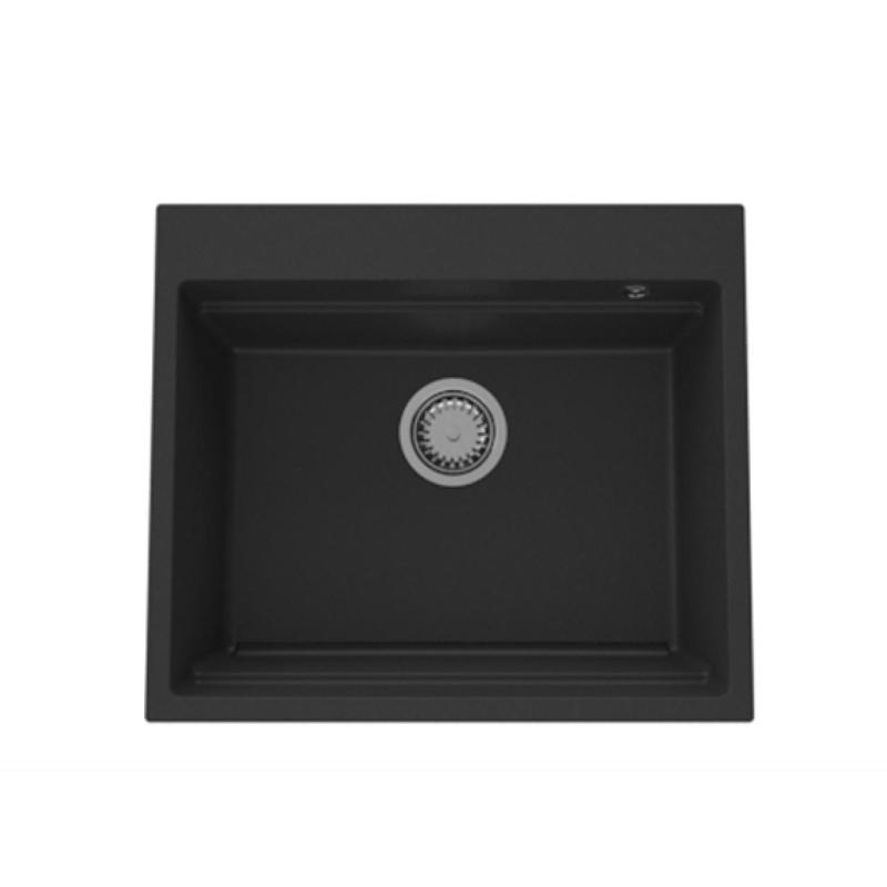 GraniteMy Steam granitvask 56x48 cm sort til indbygning med rustfri stål prop inklusive tilbehør 1208967231