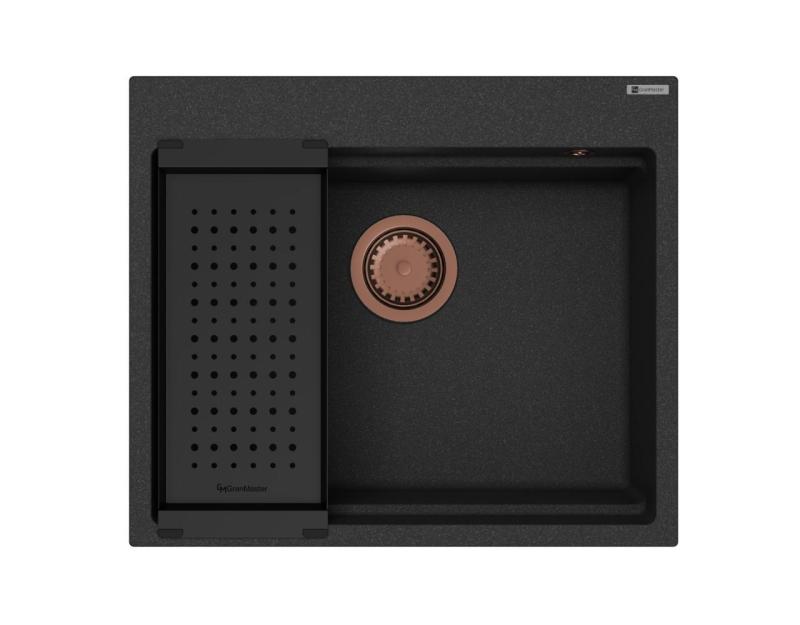 GraniteMy Steam granitvask 56x48 cm sort overmonteret med kobberprop inklusive tilbehør 1208967234