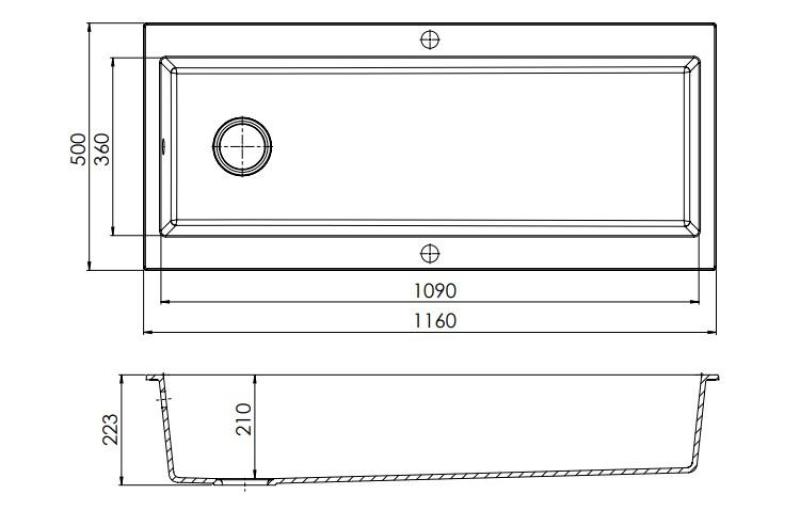 GraniteMy Trog granit meget stor sort vask 116x50 cm sort overbygning med hanehulsbank med gylden prop 1208967239