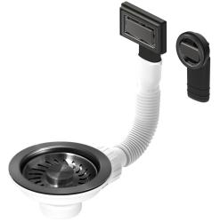 Granitemy kurvpropsæt PVD børstet gun metal, afløbsæt vask inkl. overløb rund og rektangulær 1208967253