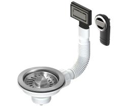 Granitemy bundproppesæt børstet rustfrit stål, afløbssæt køkkenvask inkl. overløb rund og rektangulær 1208967254