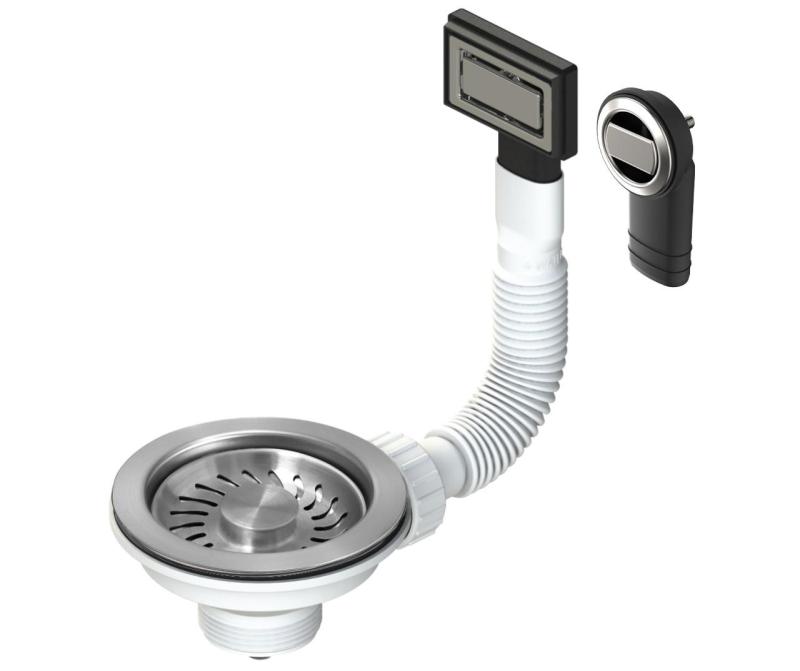 Granitemy bundproppesæt børstet rustfrit stål, afløbssæt køkkenvask inkl. overløb rund og rektangulær 1208967254