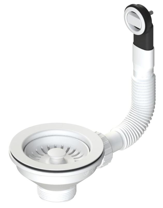 Granitemy kurvpropsæt mat hvid, afløbssæt vask inkl. overløb rund og rektangulær 1208967257