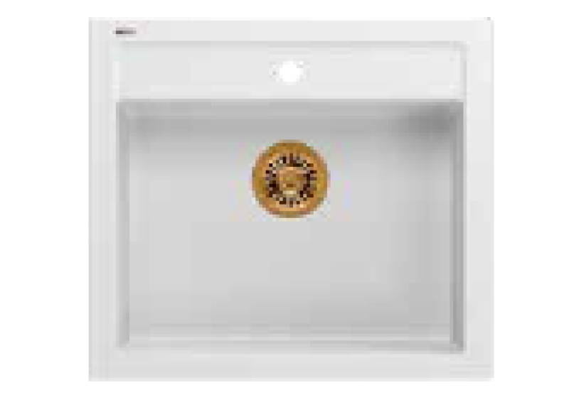 Quadri Farmhouse landlig indbygget eller fritstående granit køkkenvask mat hvid med kobber prop 595x540mm 1208967265