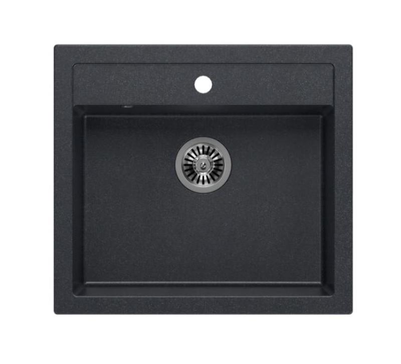 Quadri Farmhouse rustikalt indbygget eller pålagt granitvask antracit med rustfri stålprop 595x540mm 1208967269