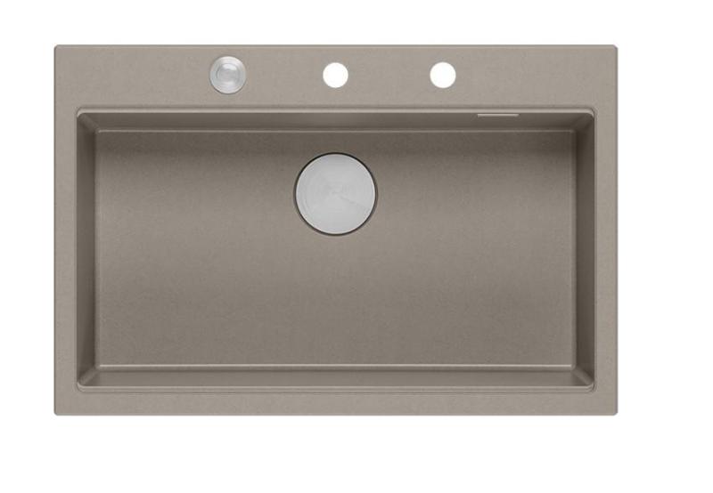 Quadri Hard Rock taupe granitisk overmonteret stor vask 76x50cm inklusive rustfri stålprop og tilbehør 1208967270
