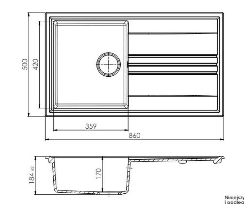 GraniteMy Vesi granit opbygning sort vask 86x50cm med drænrække omvendelig med rustfrit stål prop 1208967279